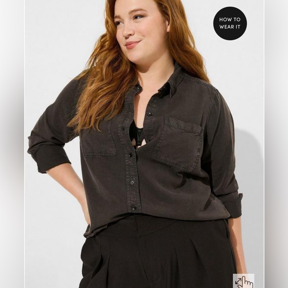 Chambray Two Pocket Button Up Shirt | Size: 2 (18/20) - Black Wash